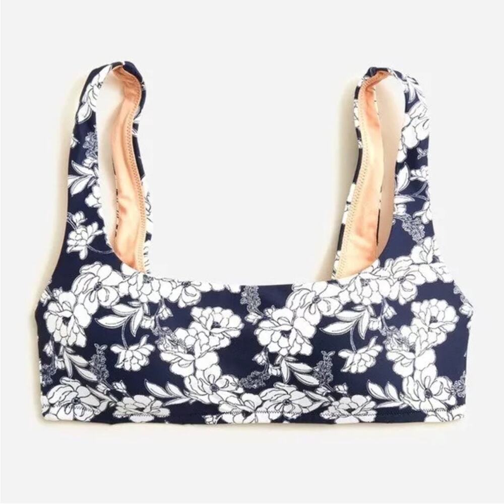 J.Crew Navy Floral Scoopneck Bikini Top Re-imagined BF129 Plus Size 3X‎ NEW